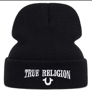 True Religion Black Knit Beanie Adult One Size Fits Most (NWOT)